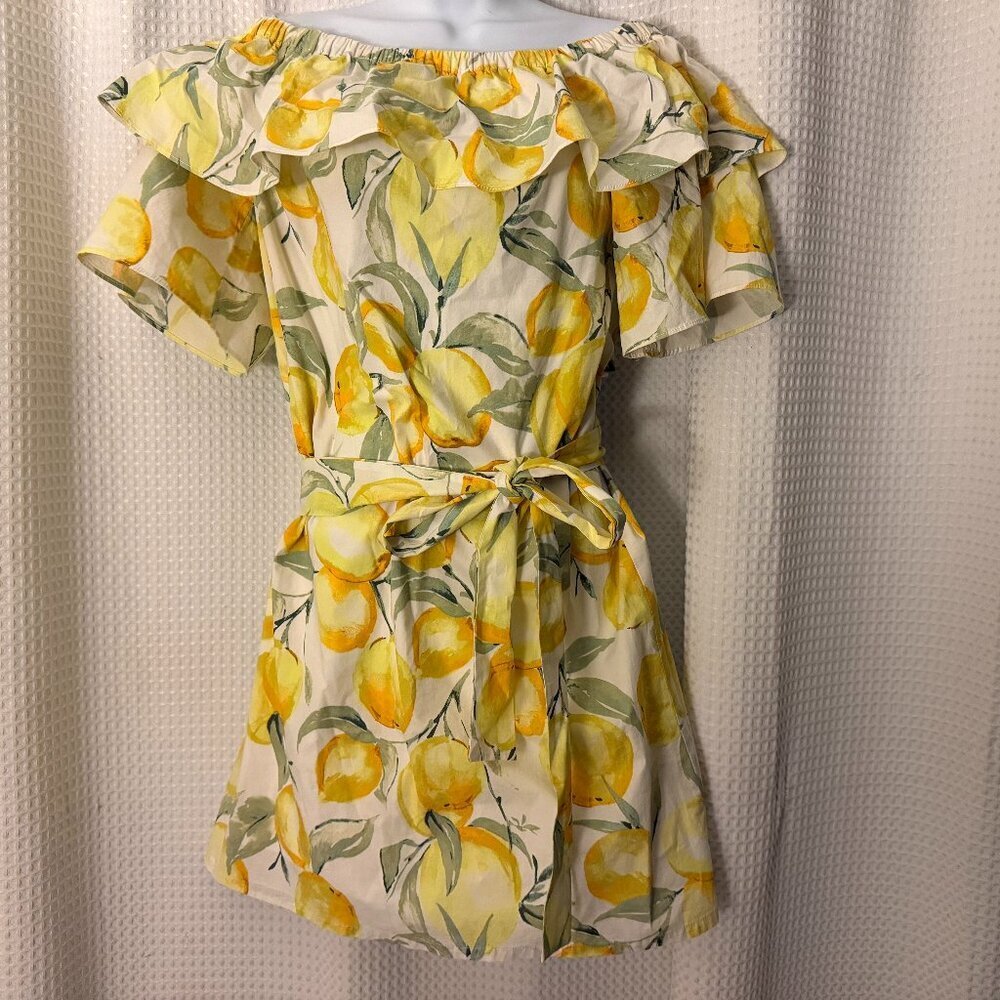 Betsey Johnson Lemon-Print Off-Shoulder Dress – Size 8